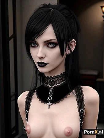 Goth girl showing her pale tits